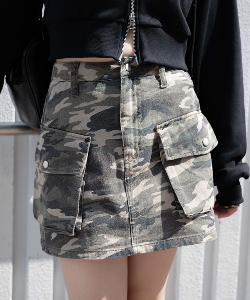 WEGO（ウィゴー）の「WEGO/ヴィンテージウォッシュカーゴミニスカート（デニムスカート・レディース・ブラック/ダークブルー/その他1/その他2・FREE）」の4枚目の写真