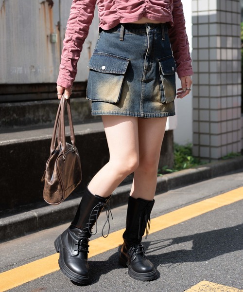 WEGO（ウィゴー）の「WEGO/ヴィンテージウォッシュカーゴミニスカート（デニムスカート・レディース・ブラック/ダークブルー/その他1/その他2・FREE）」の7枚目の写真