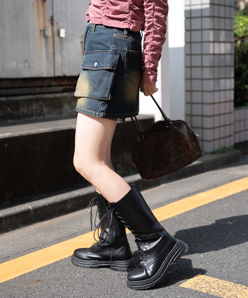 WEGO（ウィゴー）の「WEGO/ヴィンテージウォッシュカーゴミニスカート（デニムスカート・レディース・ブラック/ダークブルー/その他1/その他2・FREE）」の8枚目の写真