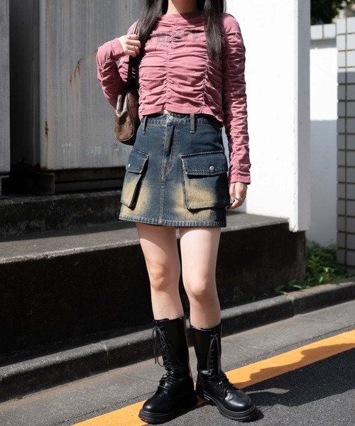 WEGO（ウィゴー）の「WEGO/ヴィンテージウォッシュカーゴミニスカート（デニムスカート・レディース・ブラック/ダークブルー/その他1/その他2・FREE）」の10枚目の写真