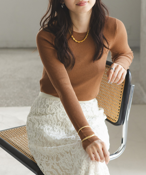 Noble（ノーブル）の「《追加2》リブクルーネックニット（ニット