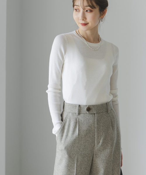 Noble(ノーブル)の「《追加2》リブクルーネックニット(ニット/セーター・レディース・ホワイト/ブラック/レッド/キャメル・FREE)」の6枚目の写真