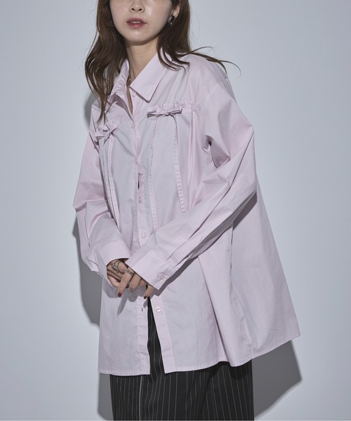 MAISON BREEZE(メゾンブリーズ)の「【MAISON BREEZE】40ブロード リボンブラウス 32005A332 XNN(シャツ/ブラウス・レディース・ブラック/チャコールグレー/ホワイト/ピンク・FREE)」の4枚目の写真