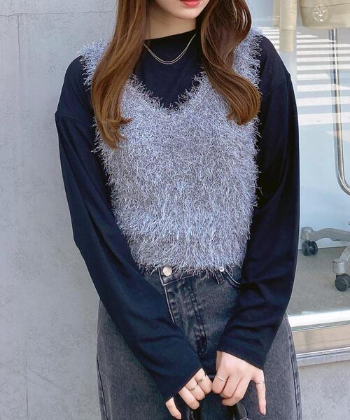 INGNI（イング）の「シャギーニットビスチェ（ニット/セーター・レディース・アイボリー/ブラック/グレー・M）」の3枚目の写真