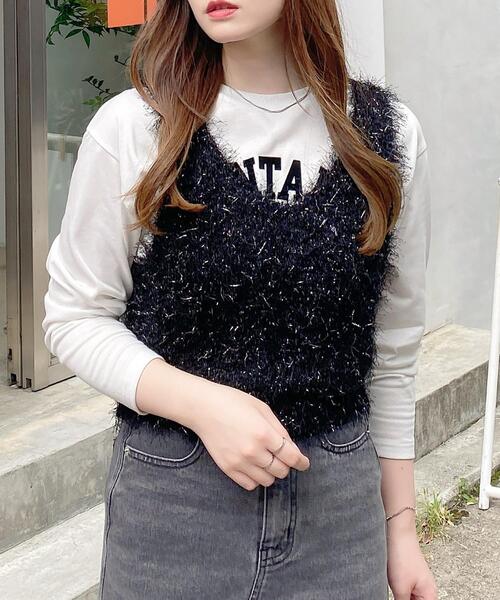 INGNI（イング）の「シャギーニットビスチェ（ニット/セーター・レディース・アイボリー/ブラック/グレー・M）」の2枚目の写真