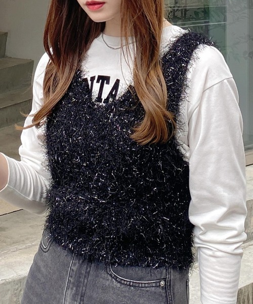 INGNI（イング）の「シャギーニットビスチェ（ニット/セーター・レディース・アイボリー/ブラック/グレー・M）」の18枚目の写真