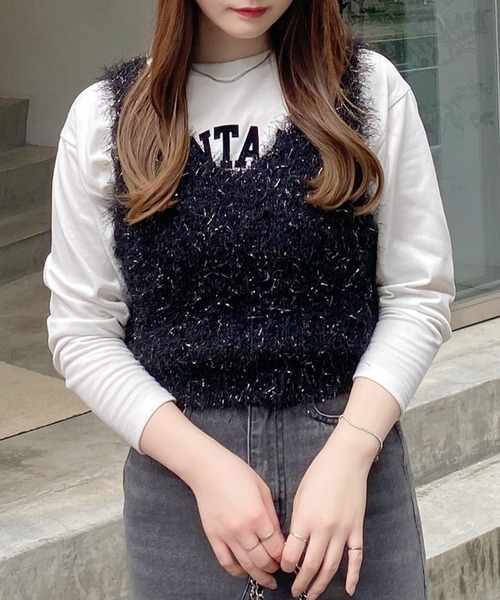 INGNI（イング）の「シャギーニットビスチェ（ニット/セーター・レディース・アイボリー/ブラック/グレー・M）」の19枚目の写真