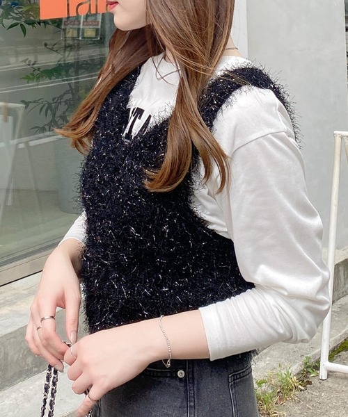 INGNI（イング）の「シャギーニットビスチェ（ニット/セーター・レディース・アイボリー/ブラック/グレー・M）」の20枚目の写真