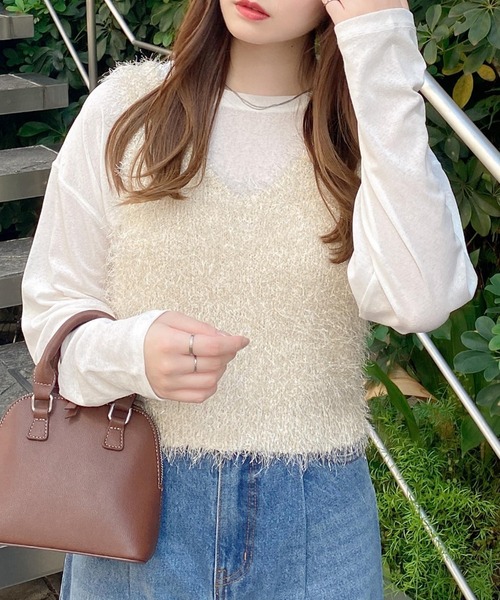 INGNI（イング）の「シャギーニットビスチェ（ニット/セーター・レディース・アイボリー/ブラック/グレー・M）」の8枚目の写真