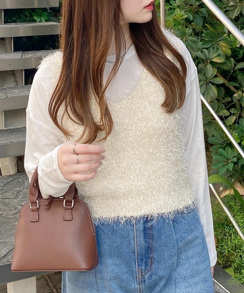 INGNI（イング）の「シャギーニットビスチェ（ニット/セーター・レディース・アイボリー/ブラック/グレー・M）」の9枚目の写真