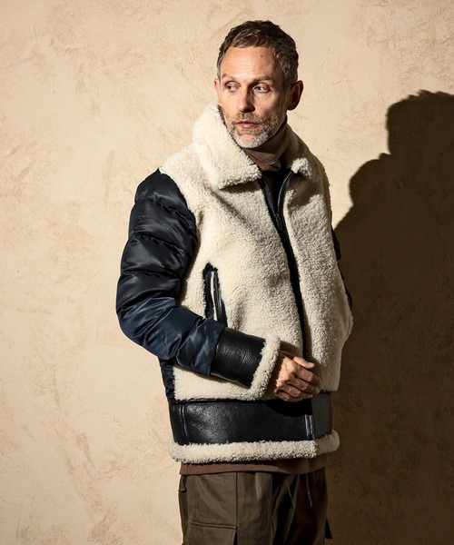 C DIEM（カルペディエム）の「C DIEM(カルペディエム)エクセルファスナー キルティングジャケット ムートンジャケット（ダウンジャケット/コート・メンズ・ホワイト×ブラック/ブラック×ブラック・M/L）」の20枚目の写真