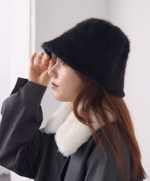 casita(RETRO GIRL)(カシータ)の「Fファーハット(ハット・レディース・チャコールグレー/オフホワイト/ブラック・ONE SIZE)」の10枚目の写真