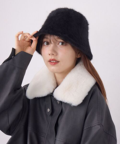 casita(RETRO GIRL)(カシータ)の「Fファーハット(ハット・レディース・チャコールグレー/オフホワイト/ブラック・ONE SIZE)」の11枚目の写真