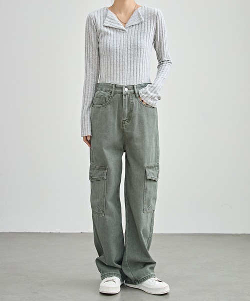 nagonstans☆赤ステッチ☆タック入り☆ハイウエスト☆カーヴィデニム