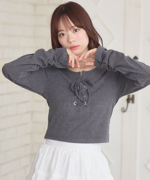 【美品】ERMANNO FIRENZE カットソー　レース　スリーブ　40 モールレースプルオーバーフレンチスリーブ（Tシャツ/カットソー