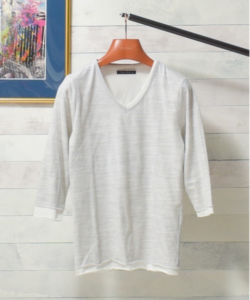 ARCHIVER(アーカイバ)の「【Bl】アンサンブルVネック7分袖Tシャツ(Tシャツ/カットソー・レディース・ホワイト・X-LARGE/MEDIUM/LARGE)」の1枚目の写真