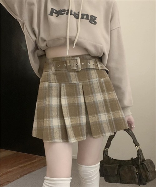 FREE STYLISTS(フリー スタイリスト)の「ウエストベルト付き チェック柄プリーツ ミニスカート(スカート・レディース・レッド/ブラック/カーキ・M/L/S)」の13枚目の写真