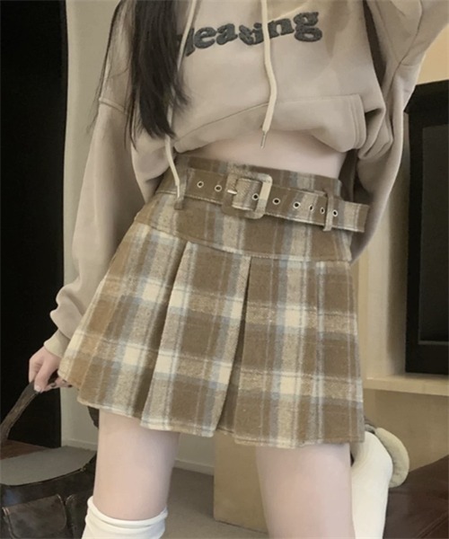 最終値下げ 美品 dimmoire ベルトプリーツ ミニスカート チェック 白黒 ベルトプリーツミニスカート【Black】 | DimMoire