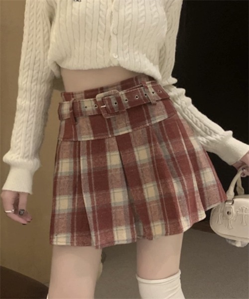 FREE STYLISTS(フリー スタイリスト)の「ウエストベルト付き チェック柄プリーツ ミニスカート(スカート・レディース・レッド/ブラック/カーキ・M/L/S)」の20枚目の写真