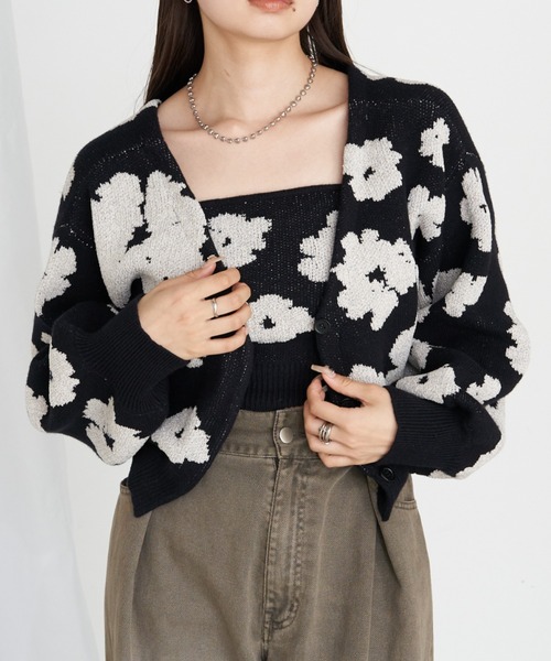 RAY CASSIN(レイカズン)の「【2点セット】花柄ジャガードCDキャミセット(カーディガン/ボレロ・レディース・ブラック系その他2/ベージュ系その他2/ブルー系その他2・FREE)」の7枚目の写真