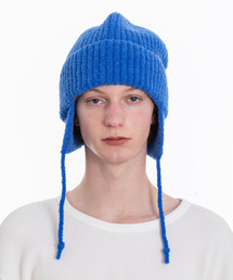 即完品】CA4LA VICTIM 耳あて付きニット帽 青ブルーアルパカ混