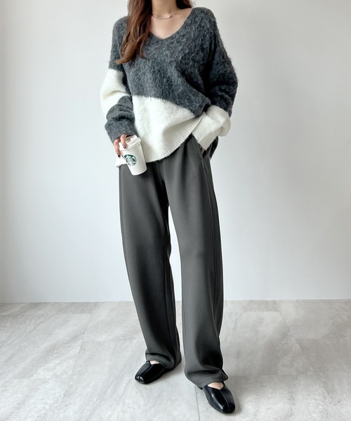 Futier land（フューティアランド）の「美シルエット生まれる緩やかな曲線。ポンチカーブパンツ（その他パンツ・レディース・チャコールグレー/アイボリー/ブラック・MEDIUM）」の4枚目の写真