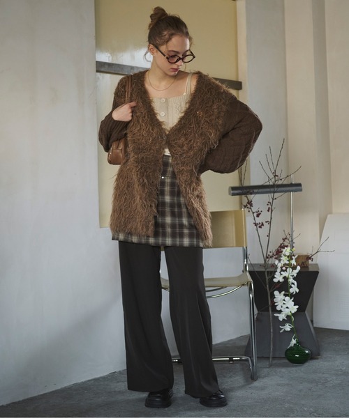 loin nuit(ロワンニュイ)の「shaggy mix knit cardigan / シャギーミックスニットカーディガン(カーディガン/ボレロ・レディース・ブラウン/アイボリー・FREE)」の5枚目の写真