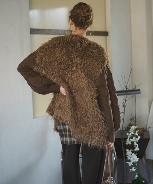 loin nuit(ロワンニュイ)の「shaggy mix knit cardigan / シャギーミックスニットカーディガン(カーディガン/ボレロ・レディース・ブラウン/アイボリー・FREE)」の6枚目の写真
