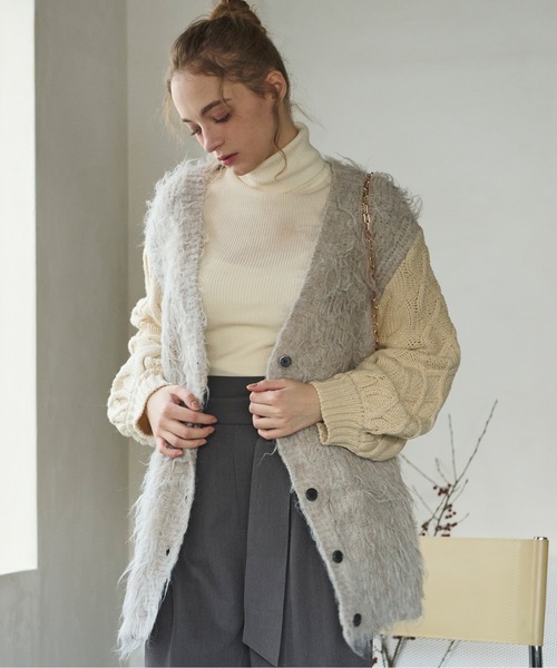 loin nuit(ロワンニュイ)の「shaggy mix knit cardigan / シャギーミックスニットカーディガン(カーディガン/ボレロ・レディース・ブラウン/アイボリー・FREE)」の14枚目の写真