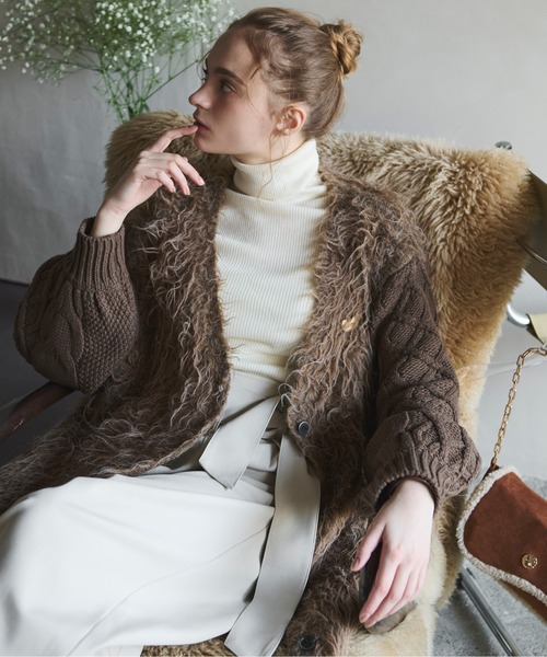 loin nuit(ロワンニュイ)の「shaggy mix knit cardigan / シャギーミックスニットカーディガン(カーディガン/ボレロ・レディース・ブラウン/アイボリー・FREE)」の7枚目の写真