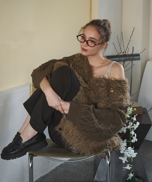 loin nuit(ロワンニュイ)の「shaggy mix knit cardigan / シャギーミックスニットカーディガン(カーディガン/ボレロ・レディース・ブラウン/アイボリー・FREE)」の21枚目の写真