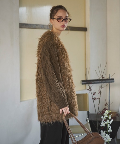 loin nuit(ロワンニュイ)の「shaggy mix knit cardigan / シャギーミックスニットカーディガン(カーディガン/ボレロ・レディース・ブラウン/アイボリー・FREE)」の15枚目の写真