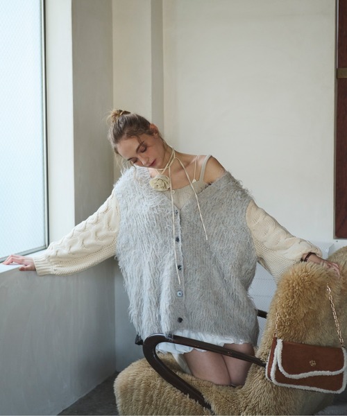 セール】shaggy mix knit cardigan / シャギーミックスニット