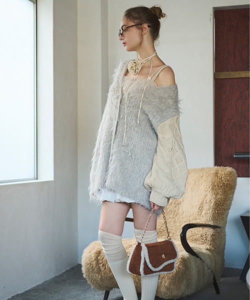 セール】shaggy mix knit cardigan / シャギーミックスニット