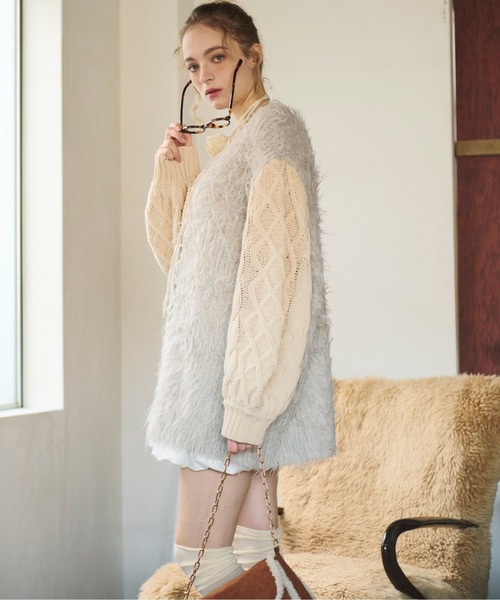 セール】shaggy mix knit cardigan / シャギーミックスニット