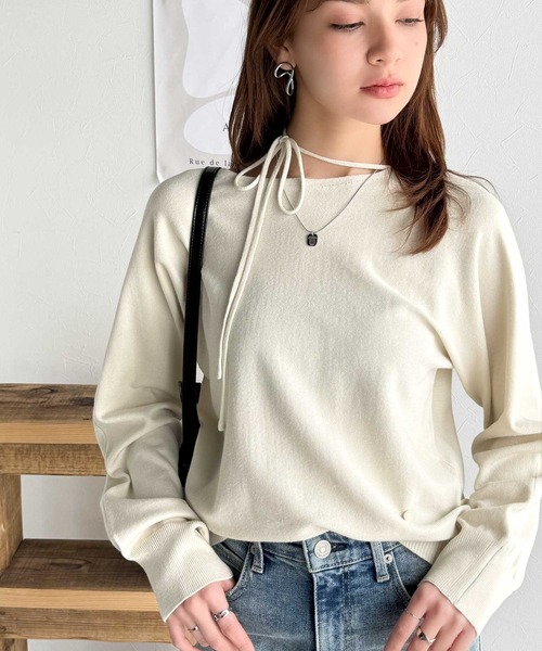 mily bilet(ミウィビレット)の「【mily bilet】レディライクなあざとニット。オフショル2WAYリボン紐付きニットプルオーバー(ニット/セーター・レディース・アイボリー/ブラック/グレー/ブルー・LARGE/X-LARGE/SMALL/MEDIUM)」の7枚目の写真