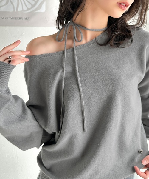 mily bilet(ミウィビレット)の「【mily bilet】レディライクなあざとニット。オフショル2WAYリボン紐付きニットプルオーバー(ニット/セーター・レディース・アイボリー/ブラック/グレー/ブルー・LARGE/X-LARGE/SMALL/MEDIUM)」の11枚目の写真