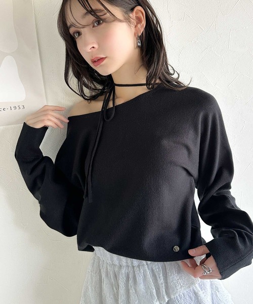 mily bilet(ミウィビレット)の「【mily bilet】レディライクなあざとニット。オフショル2WAYリボン紐付きニットプルオーバー(ニット/セーター・レディース・アイボリー/ブラック/グレー/ブルー・LARGE/X-LARGE/SMALL/MEDIUM)」の17枚目の写真