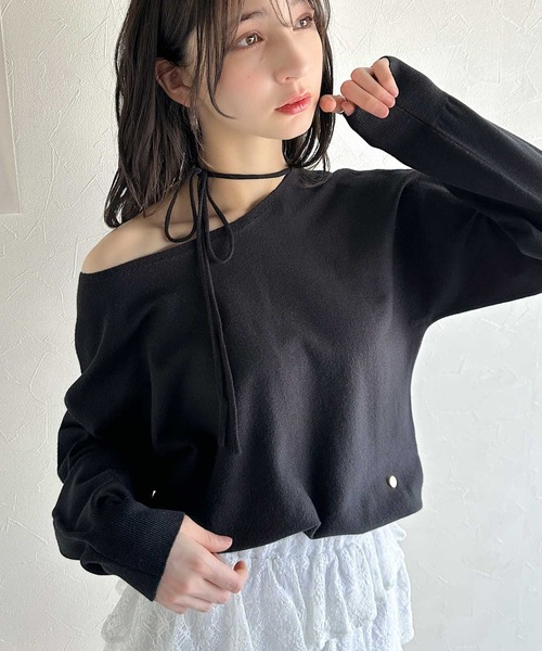 mily bilet(ミウィビレット)の「【mily bilet】レディライクなあざとニット。オフショル2WAYリボン紐付きニットプルオーバー(ニット/セーター・レディース・アイボリー/ブラック/グレー/ブルー・LARGE/X-LARGE/SMALL/MEDIUM)」の18枚目の写真