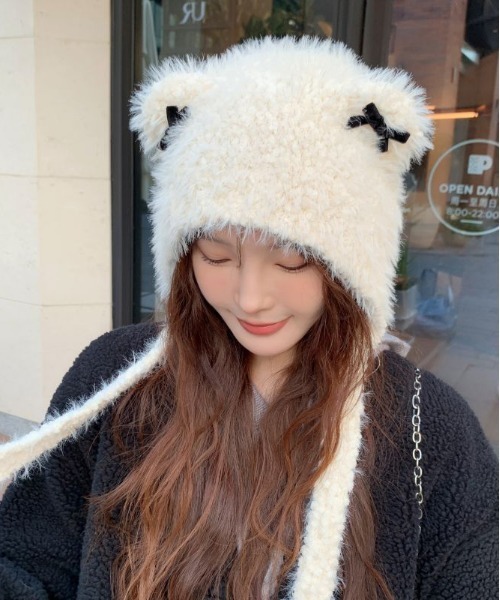 WEGO（ウィゴー）の「WEGO/猫耳リボンニットキャップ/ビーニー（ニットキャップ/ビーニー・レディース・ブラック/キャメル/ピンク/ホワイト・FREE）」の12枚目の写真