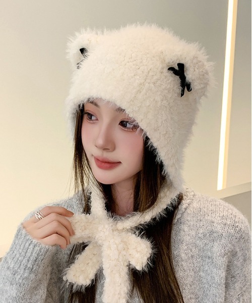 WEGO（ウィゴー）の「WEGO/猫耳リボンニットキャップ/ビーニー（ニットキャップ/ビーニー・レディース・ブラック/キャメル/ピンク/ホワイト・FREE）」の11枚目の写真