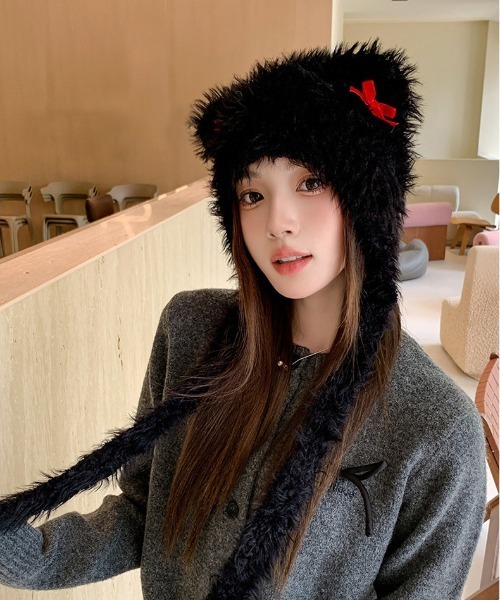 WEGO（ウィゴー）の「WEGO/猫耳リボンニットキャップ/ビーニー（ニットキャップ/ビーニー・レディース・ブラック/キャメル/ピンク/ホワイト・FREE）」の9枚目の写真