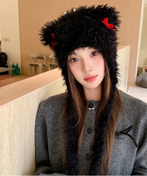 WEGO（ウィゴー）の「WEGO/猫耳リボンニットキャップ/ビーニー（ニットキャップ/ビーニー・レディース・ブラック/キャメル/ピンク/ホワイト・FREE）」の8枚目の写真