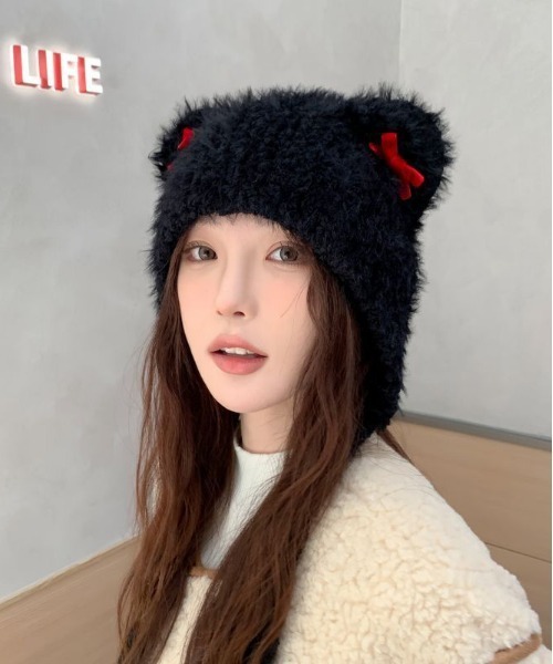 WEGO（ウィゴー）の「WEGO/猫耳リボンニットキャップ/ビーニー（ニットキャップ/ビーニー・レディース・ブラック/キャメル/ピンク/ホワイト・FREE）」の7枚目の写真