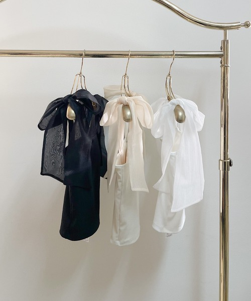 NOMAE(ノーマエ)の「シアーリボンキャミ(キャミソール・レディース・オフホワイト/ブラック/アイボリー・FREE)」の2枚目の写真