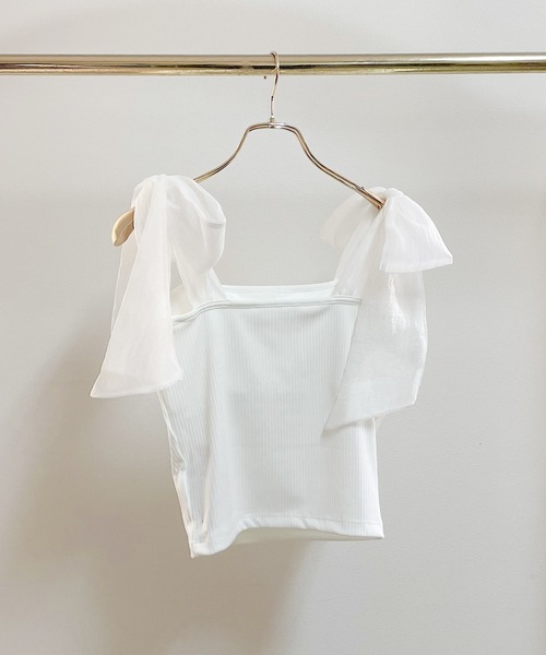 NOMAE(ノーマエ)の「シアーリボンキャミ(キャミソール・レディース・オフホワイト/ブラック/アイボリー・FREE)」の5枚目の写真