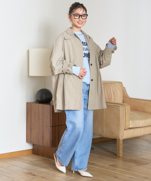 Rouge vif（ルージュヴィフ）の「ピーチ加工ステンカラーハーフコート（ステンカラーコート・レディース・グレイッシュベージュ/ブラック・36/38）」の3枚目の写真