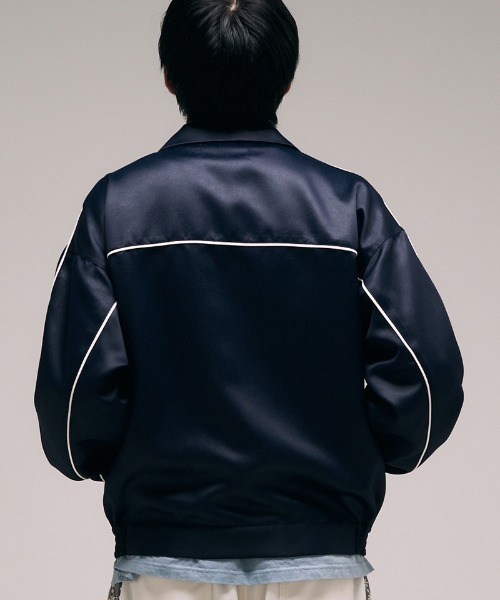 EFFECTEN（エフェクテン）の「mj10543- Faux Leather Zip Jacket ジップブルゾン（ブルゾン・メンズ・ダークネイビー/ライトピンク・FREE）」の19枚目の写真