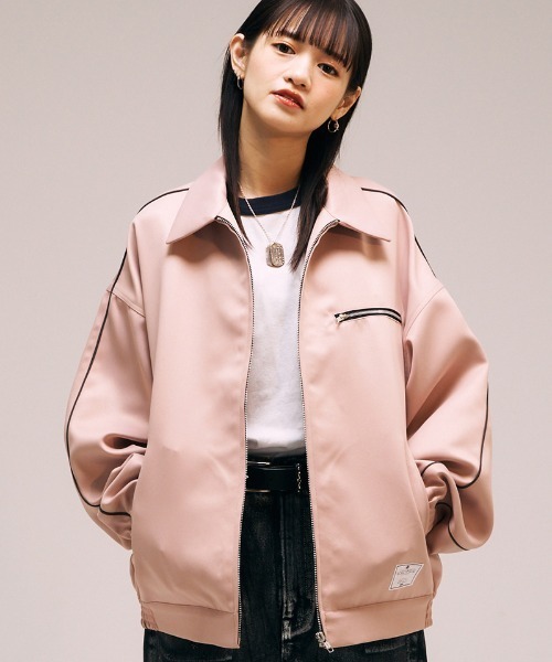 EFFECTEN（エフェクテン）の「mj10543- Faux Leather Zip Jacket ジップブルゾン（ブルゾン・メンズ・ダークネイビー/ライトピンク・FREE）」の11枚目の写真