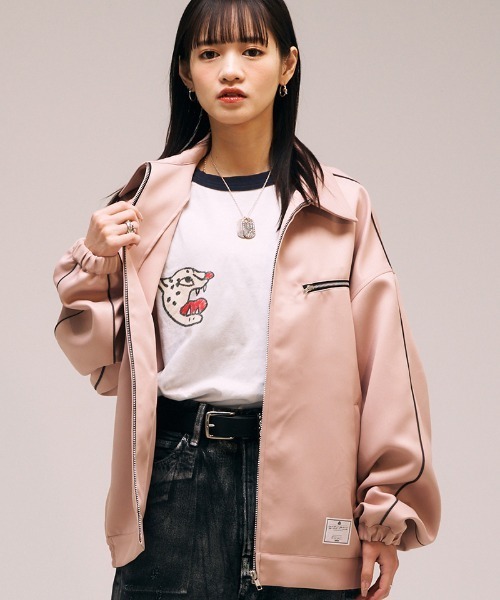 EFFECTEN（エフェクテン）の「mj10543- Faux Leather Zip Jacket ジップブルゾン（ブルゾン・メンズ・ダークネイビー/ライトピンク・FREE）」の12枚目の写真